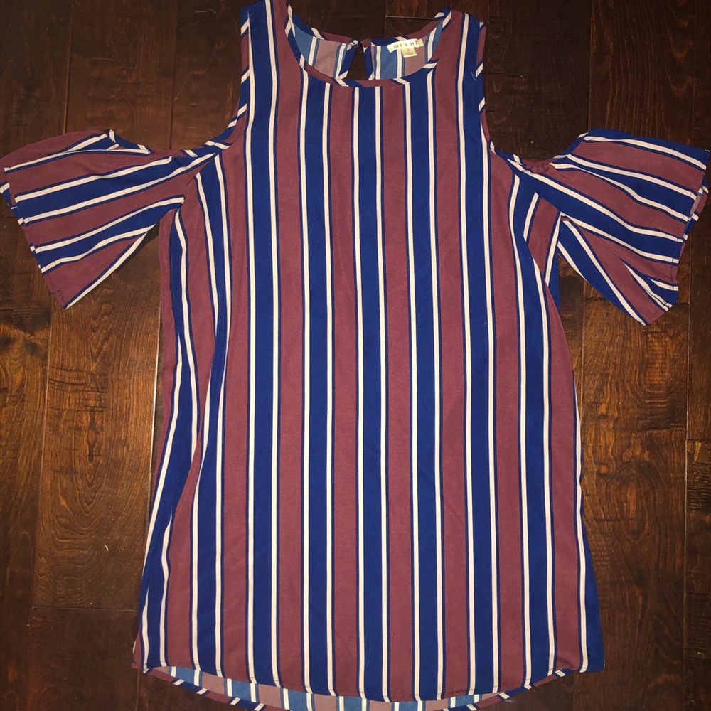 striped no shoulder dress